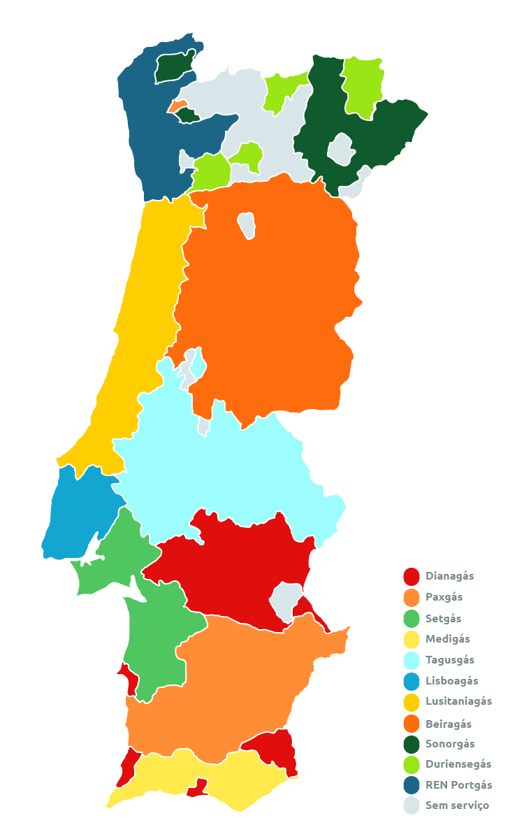 mapa distribuidoras gás Portugal