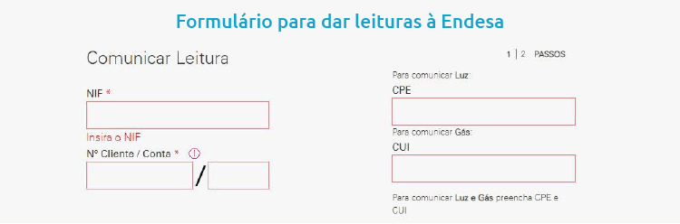 Formulário de leituras da Endesa