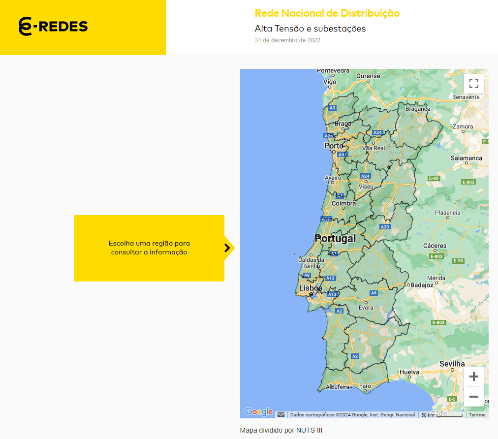 mapa distribuição rede elétrica e redes
