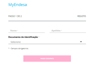 Registo My Endesa Passo 1