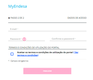 Registo My Endesa Passo 2